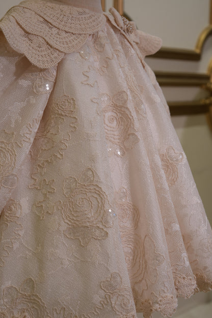 Sofia Baby Luxury Floral Rose Dress with Crochet collar-Ivory