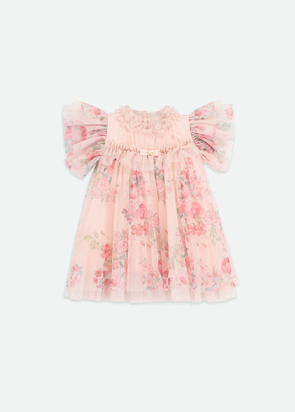 Angel's face-WENDY POSY PRINT TULLE BABY DRESS PALE PINK