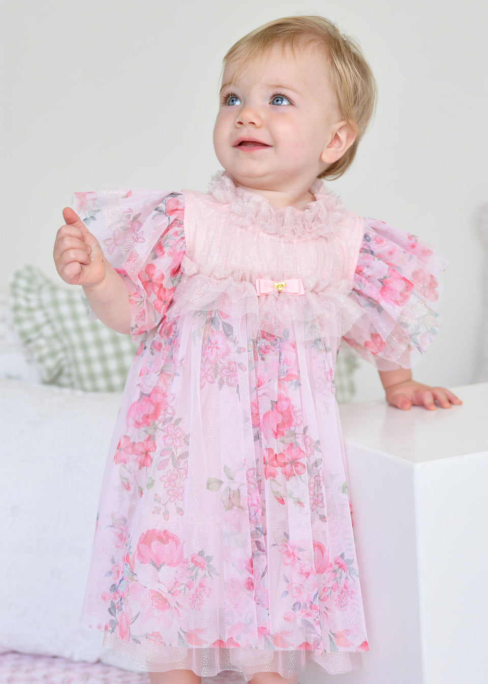 Angel's face-WENDY POSY PRINT TULLE BABY DRESS PALE PINK