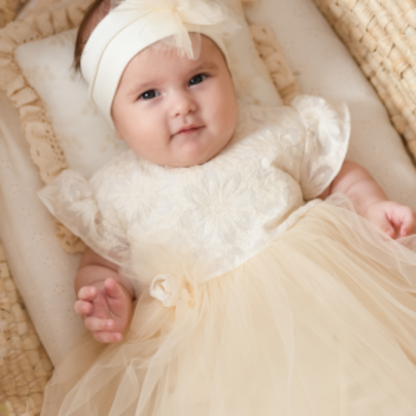 Beige headband with tulle flower "ZOYA"