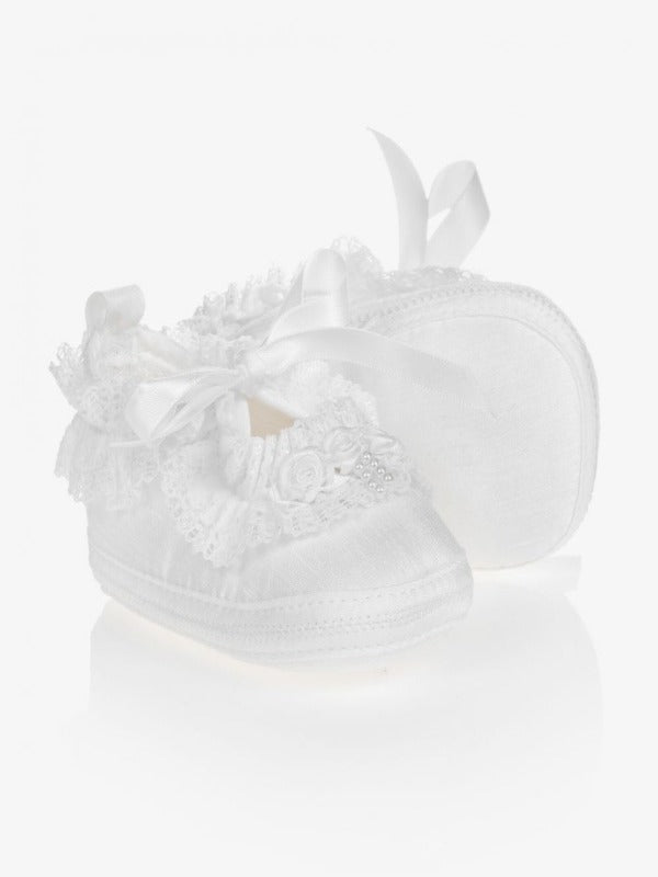 Shoes - Baby Girl White Silk Lace with ribbon tie