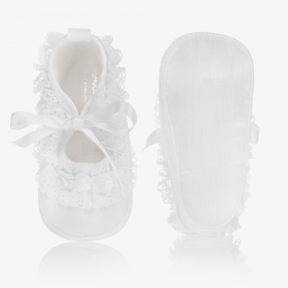 Shoes - Baby Girl White Silk Lace with ribbon tie