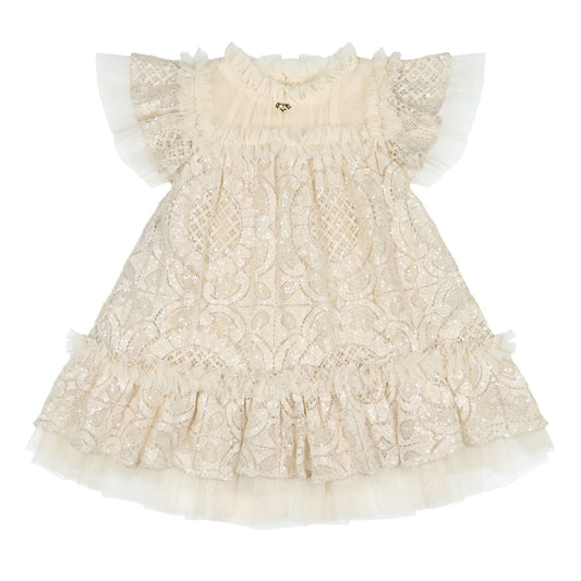 ANGEL'S FACE: GEMMA SEQUIN LACE BEIGE  BABY DRESS