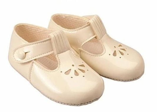 Sofia Baby Girls Ivory Patent Petal T-Bar Pre-walker