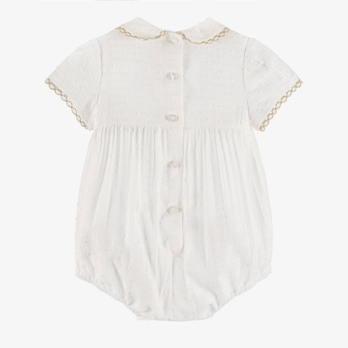 Miranda-Baby Boys White Cotton Shortie with Beige Trim