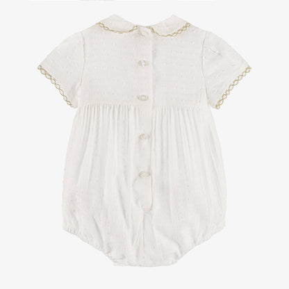 Miranda-Baby Boys White Cotton Shortie with Beige Trim