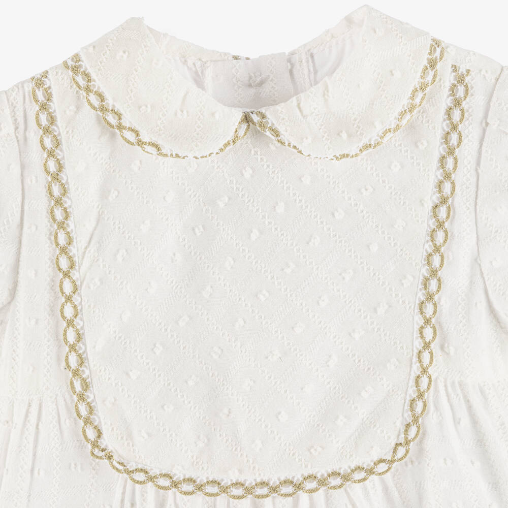 Miranda-Baby Boys White Cotton Shortie with Beige Trim