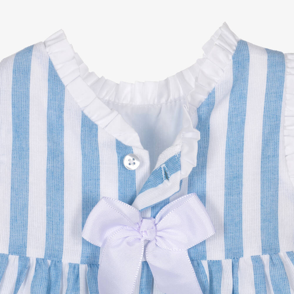 Miranda-Baby Girls Blue & White Striped Cotton Smocked Dress