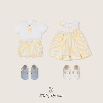 Miranda-Baby Girls Yellow Stripe Dress with Broderie Trims