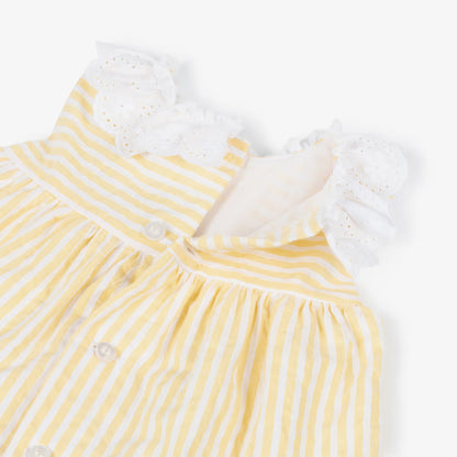Miranda-Baby Girls Yellow Stripe Dress with Broderie Trims