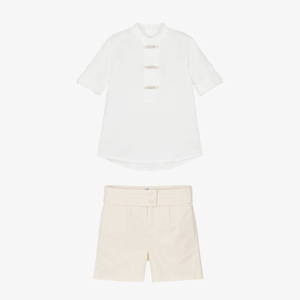 Miranda-Boys Ivory Cotton & Linen Shorts
