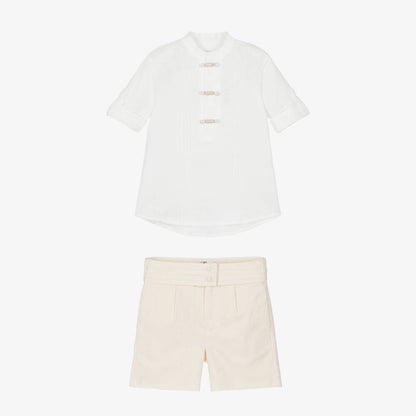 Miranda-Boys Ivory Cotton & Linen Shorts
