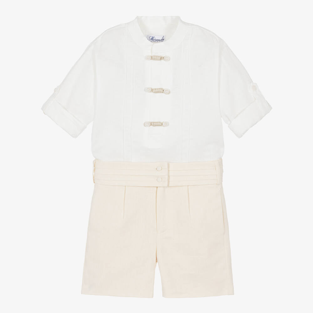 Miranda-Boys Ivory Cotton & Linen Shorts