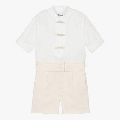 Miranda-Boys Ivory Cotton & Linen Shorts