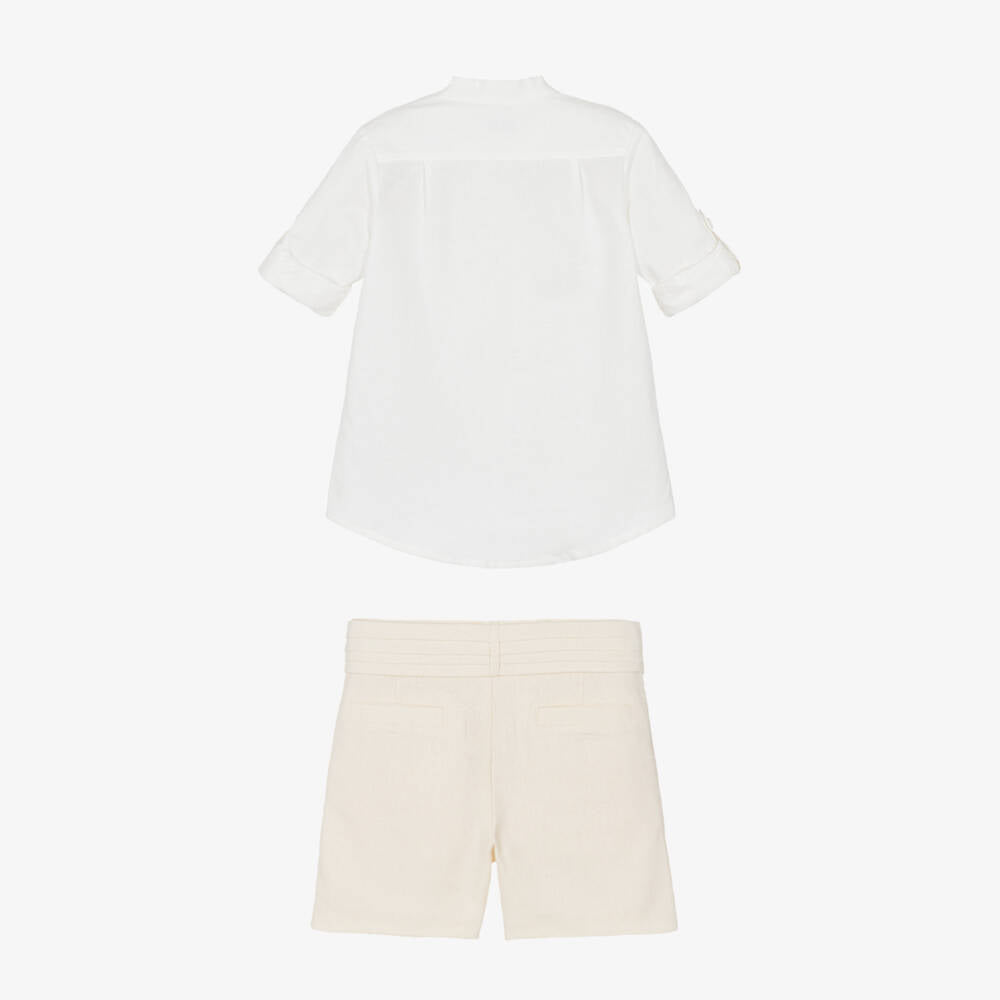 Miranda-Boys Ivory Cotton & Linen Shorts