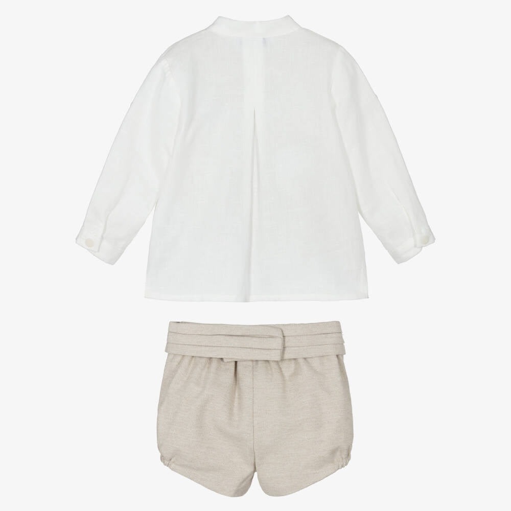 Miranda-Boys Ivory Shirt & Beige Shorts Set