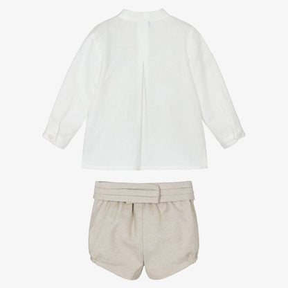 Miranda-Boys Ivory Shirt & Beige Shorts Set