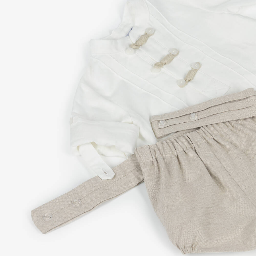 Miranda-Boys Ivory Shirt & Beige Shorts Set