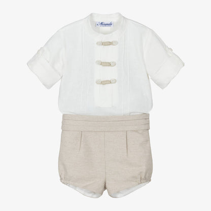 Miranda-Boys Ivory Shirt & Beige Shorts Set