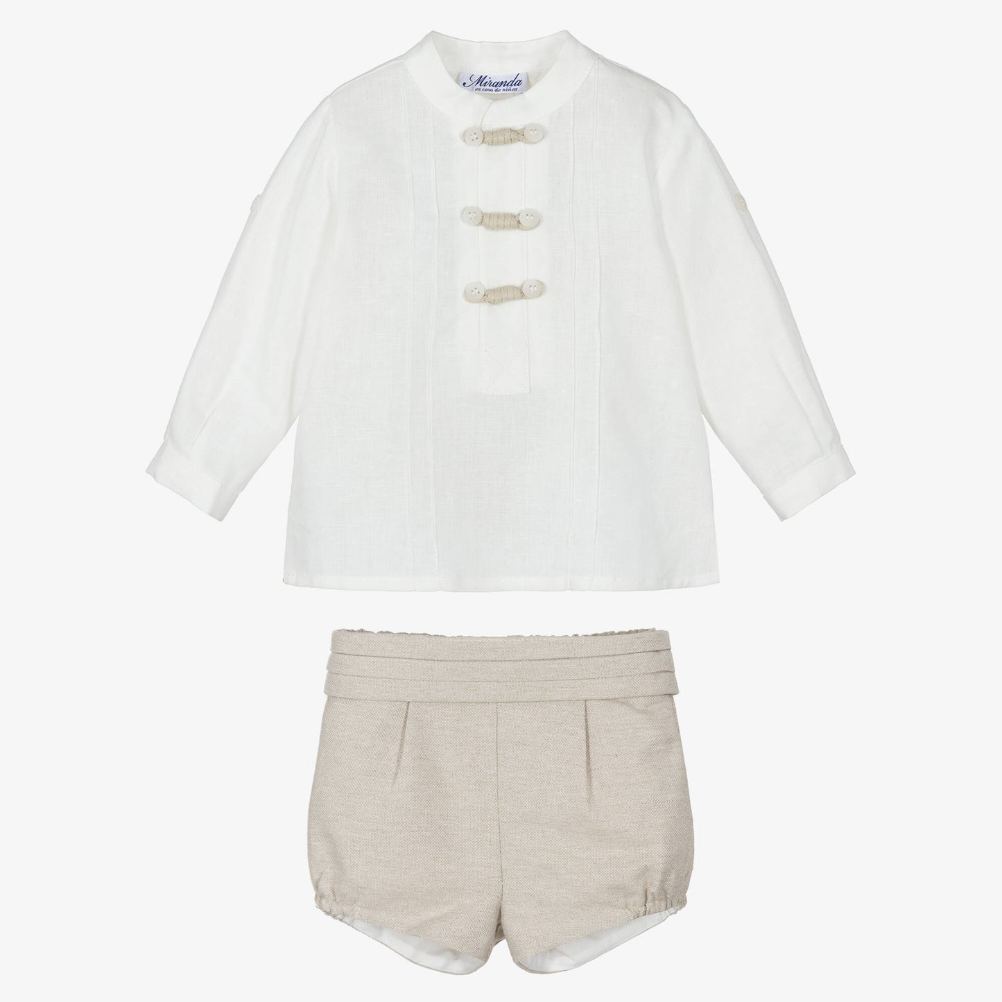 Miranda-Boys Ivory Shirt & Beige Shorts Set