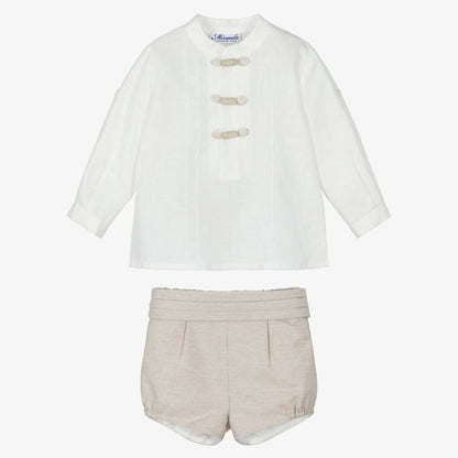 Miranda-Boys Ivory Shirt & Beige Shorts Set