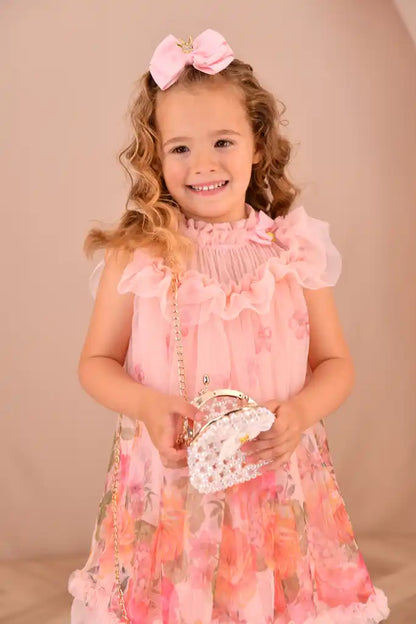 Angel's face-DOMINIQUE ROSES BORDER PRINT DRESS PEACH