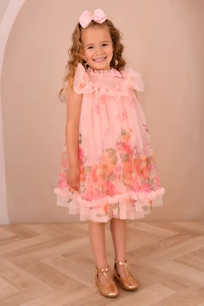 Angel's face-DOMINIQUE ROSES BORDER PRINT DRESS PEACH