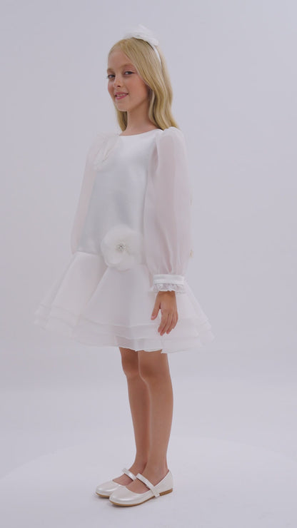 Sofia Baby Organza attached Tutu Style dress with headband-White