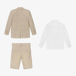 Boys Beige Cotton stripe Shorts Suit