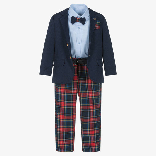 Boys Navy Blue & Tartan - 4Pc Suit