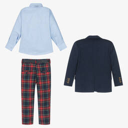 Boys Navy Blue & Tartan - 4Pc Suit